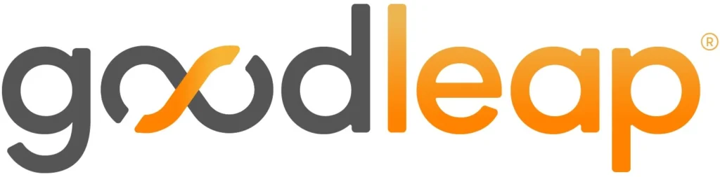 Goodleap Logo With The Word “Good” In Gray And “Leap” In Orange, Featuring A Stylized Orange Swoosh In The First &Quot;O.