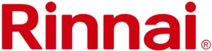 The Rinnai logo appears in bold red letters on a clean white background, representing quality partners of Southern Trust Home Services.